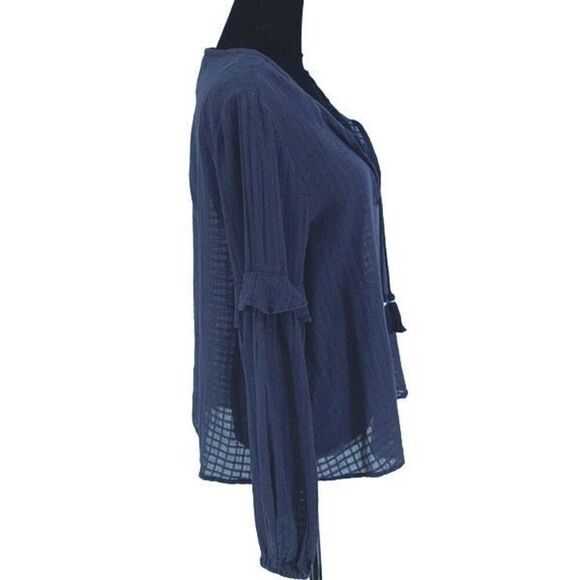 Splendid Womens Blouson Long Sleeve Ruffle Tassel Peasant Blouse Top Navy‎ Small - Picture 3 of 10